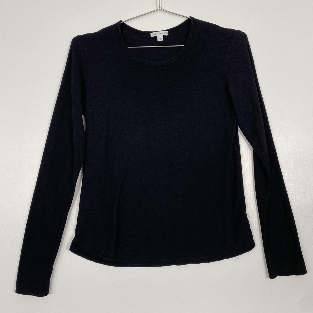 James Perse Shirt Womens 2‎ (M) Black Long Sleeve Crewneck Lightweight Knit Top